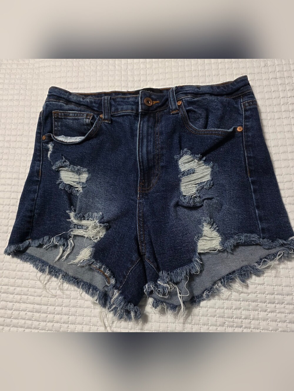 Kendall & Kylie The Icon High-Rise Distressed Denim Shorts - Dark Blue